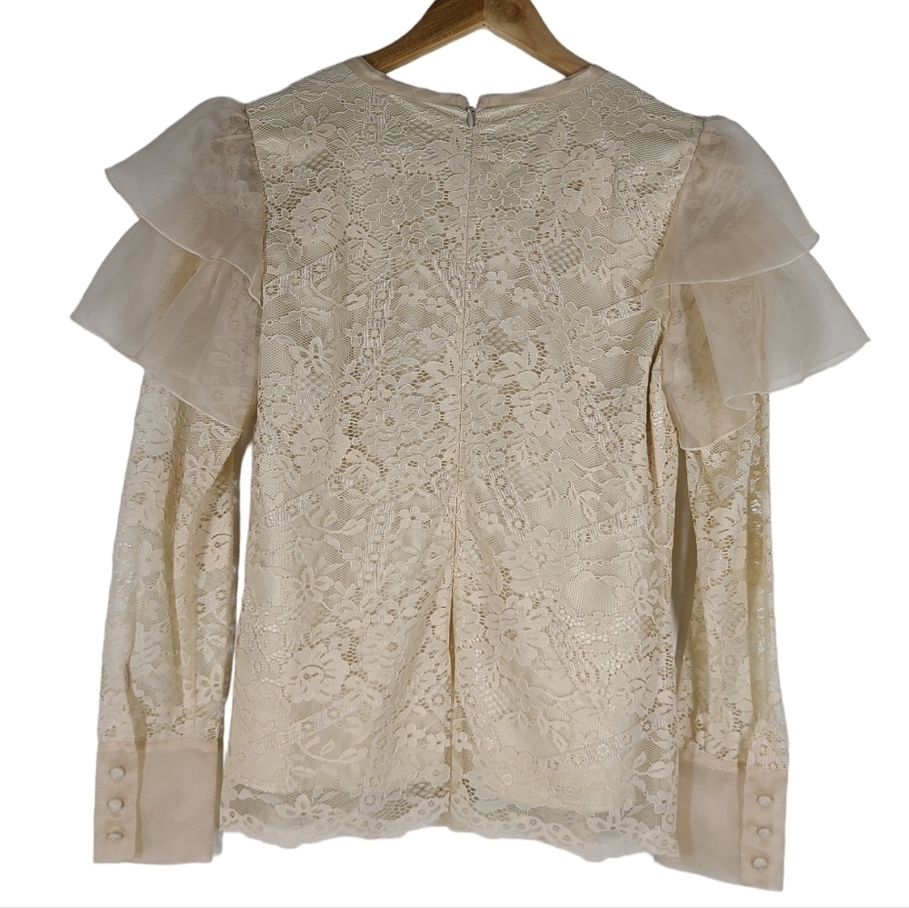Rachel Parcell Lace Flutter Sleeve Beige Top Small - Picture 8 of 8